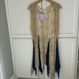 Umgee Biho Cream Crochet Kimono Duster Size L